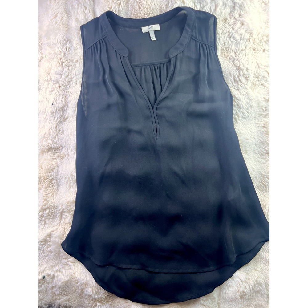 Joie Womens Black Silk Sleeveless Split V-Neck Pleated Blouse Top Small.  A29